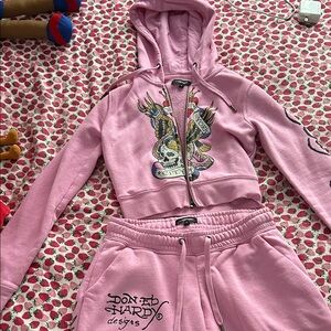 Don Ed Hardy Pink Hoodie and Sweatpants Set